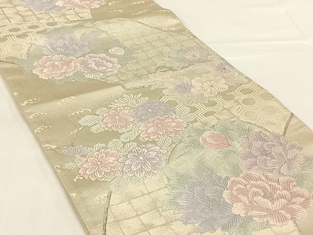 平和屋着物◎六通柄袋帯　唐織　花丸文　銀糸　正絹　逸品　AABM7296dk