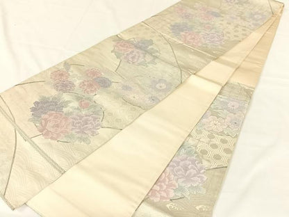 平和屋着物◎六通柄袋帯　唐織　花丸文　銀糸　正絹　逸品　AABM7296dk