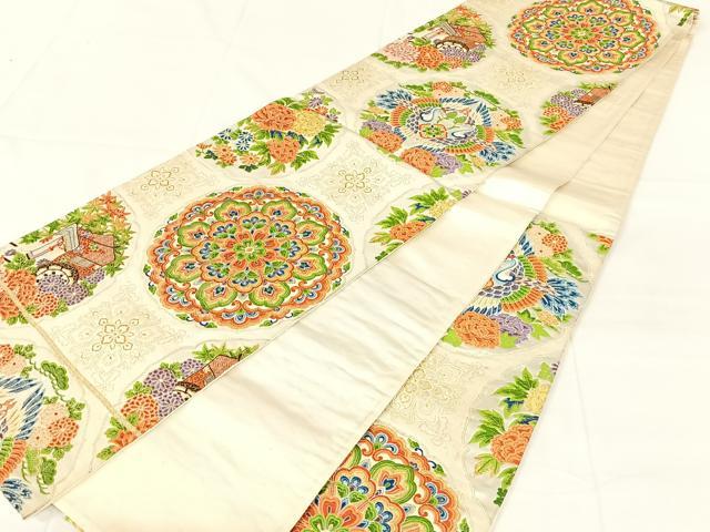 平和屋着物◎六通柄袋帯　唐織　御所車正倉院花文　金銀糸　正絹　逸品　AABM7300dk