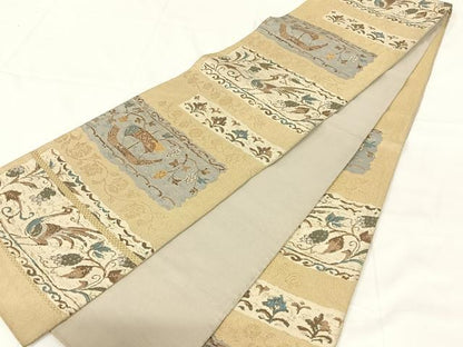 平和屋着物◎六通柄袋帯　花鳥文　金糸　正絹　逸品　AABM7301dk