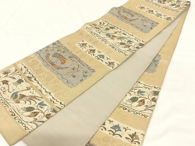 平和屋着物◎六通柄袋帯　花鳥文　金糸　正絹　逸品　AABM7301dk