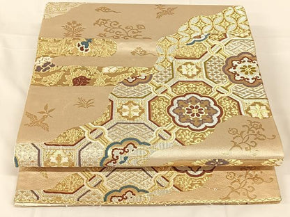 平和屋着物◎六通柄袋帯　唐織　道長蜀江花文　金銀糸　正絹　逸品　AABM7304dk