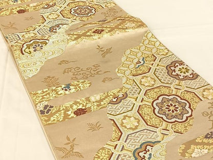 平和屋着物◎六通柄袋帯　唐織　道長蜀江花文　金銀糸　正絹　逸品　AABM7304dk