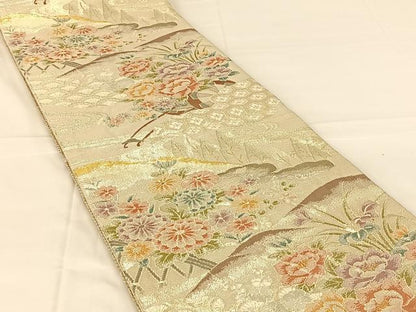 平和屋着物◎佐賀錦　六通柄袋帯　花車文　金銀糸　正絹　逸品　AABM7309dk