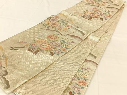 平和屋着物◎佐賀錦　六通柄袋帯　花車文　金銀糸　正絹　逸品　AABM7309dk