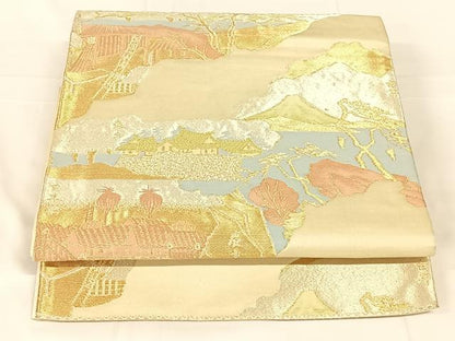 平和屋着物◎六通柄袋帯　風景文　金糸　正絹　逸品　AABM7310dk