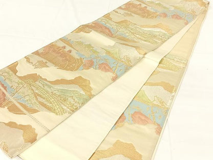 平和屋着物◎六通柄袋帯　風景文　金糸　正絹　逸品　AABM7310dk