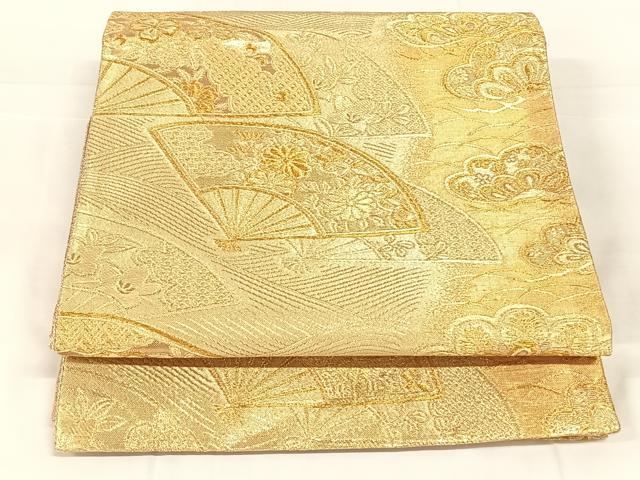 平和屋着物◎佐賀錦　六通柄袋帯　扇面花文　金糸　正絹　逸品　AABM7312dk