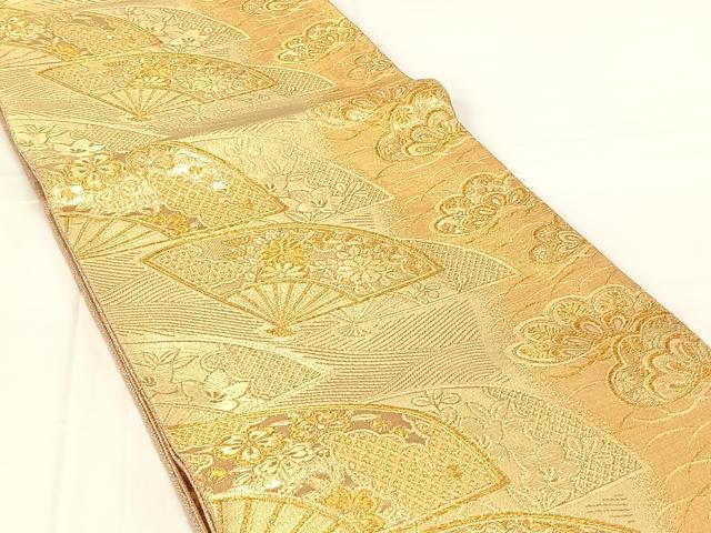平和屋着物◎佐賀錦　六通柄袋帯　扇面花文　金糸　正絹　逸品　AABM7312dk