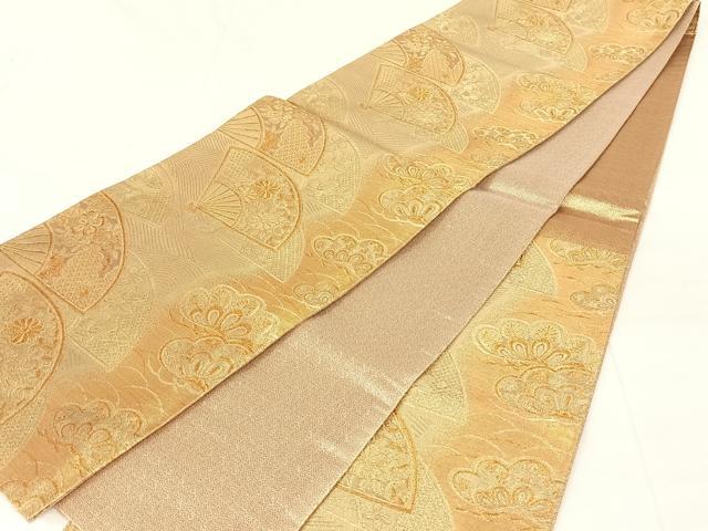 平和屋着物◎佐賀錦　六通柄袋帯　扇面花文　金糸　正絹　逸品　AABM7312dk