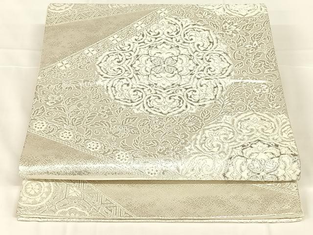 平和屋着物◎六通柄袋帯　正倉院花文　銀糸　正絹　逸品　AABM7313dk