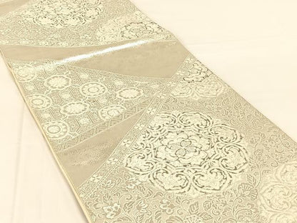 平和屋着物◎六通柄袋帯　正倉院花文　銀糸　正絹　逸品　AABM7313dk