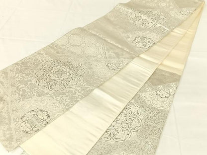 平和屋着物◎六通柄袋帯　正倉院花文　銀糸　正絹　逸品　AABM7313dk
