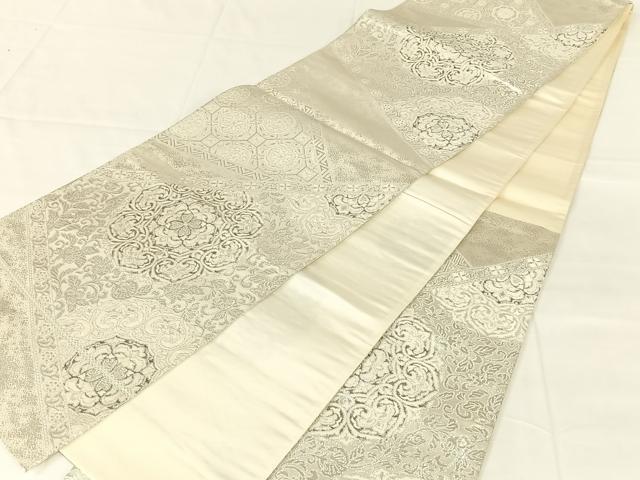 平和屋着物◎六通柄袋帯　正倉院花文　銀糸　正絹　逸品　AABM7313dk
