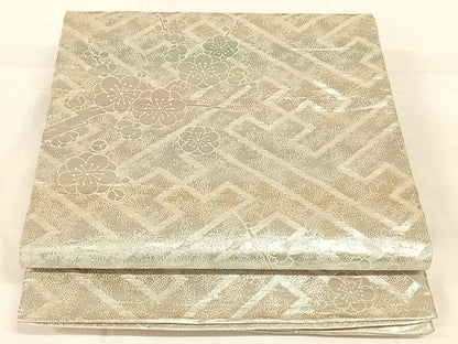 平和屋着物◎佐賀錦　両面六通柄袋帯　紗綾形梅文　銀糸　正絹　逸品　AABM7314dk