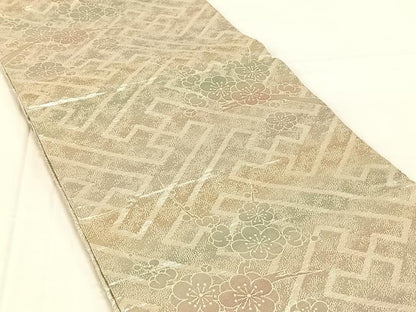 平和屋着物◎佐賀錦　両面六通柄袋帯　紗綾形梅文　銀糸　正絹　逸品　AABM7314dk