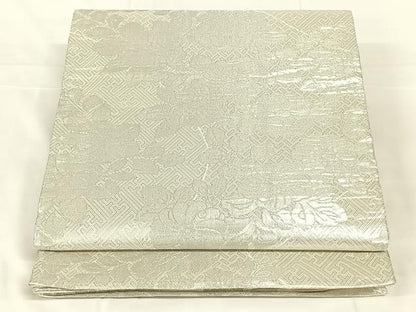 平和屋着物◎佐賀錦　両面六通柄袋帯　紗綾形梅文　銀糸　正絹　逸品　AABM7314dk