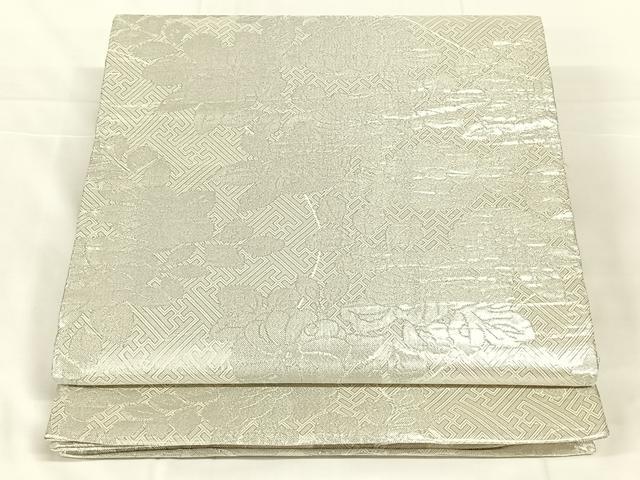 平和屋着物◎佐賀錦　両面六通柄袋帯　紗綾形梅文　銀糸　正絹　逸品　AABM7314dk