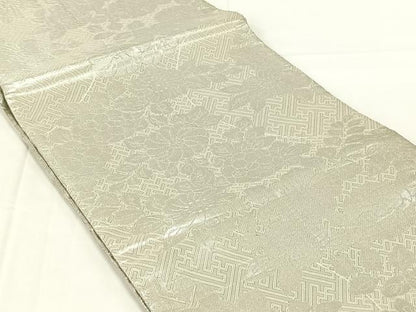 平和屋着物◎佐賀錦　両面六通柄袋帯　紗綾形梅文　銀糸　正絹　逸品　AABM7314dk