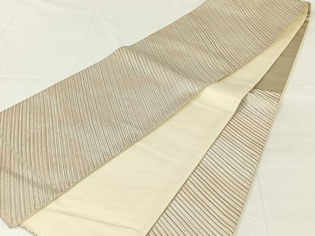平和屋着物◎六通柄袋帯　唐織　斜縞　銀糸　正絹　逸品　AABM7316dk