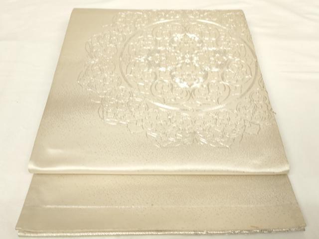 平和屋着物◎太鼓柄袋帯　駒刺繍　正倉院花文　銀糸　正絹　逸品　AABM7336ex