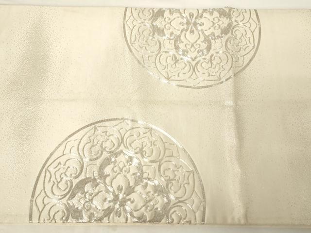 平和屋着物◎太鼓柄袋帯　駒刺繍　正倉院花文　銀糸　正絹　逸品　AABM7336ex