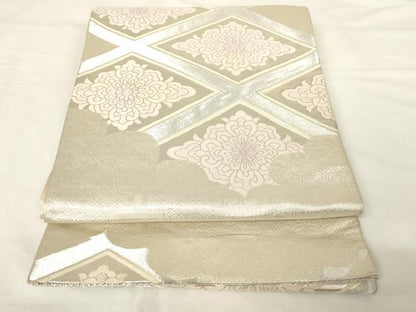 平和屋着物◎六通柄袋帯　唐織　花菱文　銀糸　正絹　逸品　AABM7342ex