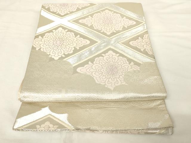 平和屋着物◎六通柄袋帯　唐織　花菱文　銀糸　正絹　逸品　AABM7342ex