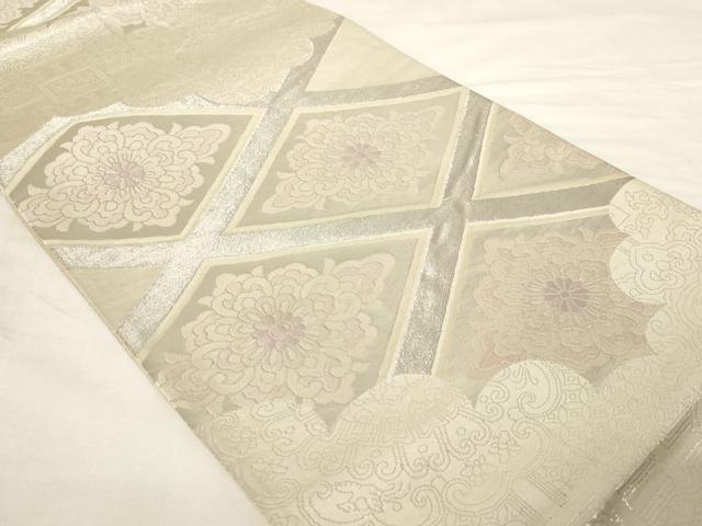 平和屋着物◎六通柄袋帯　唐織　花菱文　銀糸　正絹　逸品　AABM7342ex