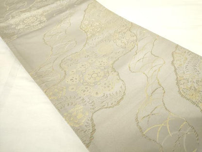 平和屋着物◎六通柄袋帯　道長花文　金糸　正絹　逸品　AABM7345ex
