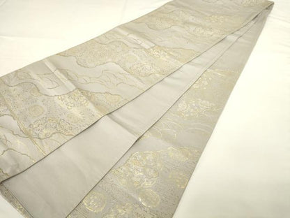 平和屋着物◎六通柄袋帯　道長花文　金糸　正絹　逸品　AABM7345ex