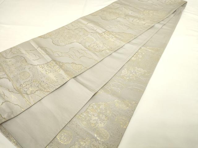 平和屋着物◎六通柄袋帯　道長花文　金糸　正絹　逸品　AABM7345ex