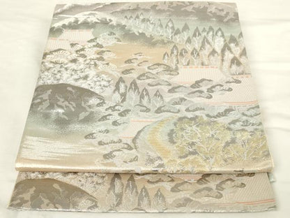 平和屋着物◎六通柄袋帯　樹林風景文　錦プラチナ箔　正絹　逸品　AABM7347ex