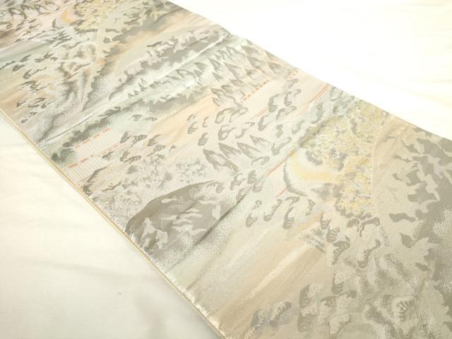 平和屋着物◎六通柄袋帯　樹林風景文　錦プラチナ箔　正絹　逸品　AABM7347ex