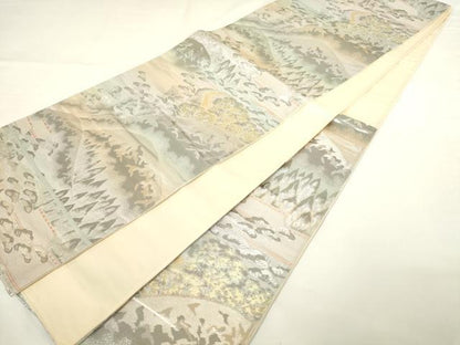 平和屋着物◎六通柄袋帯　樹林風景文　錦プラチナ箔　正絹　逸品　AABM7347ex