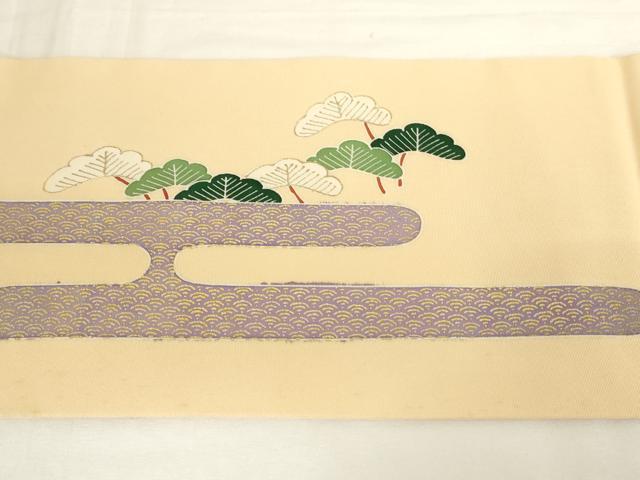 平和屋着物◎塩瀬　九寸名古屋帯　人物風景文　金彩　正絹　逸品　AABM7349ex