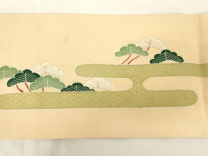 平和屋着物◎塩瀬　九寸名古屋帯　人物風景文　金彩　正絹　逸品　AABM7349ex