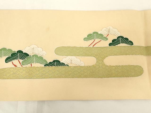 平和屋着物◎塩瀬　九寸名古屋帯　人物風景文　金彩　正絹　逸品　AABM7349ex