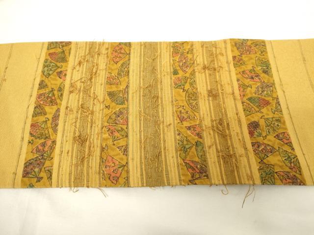 平和屋着物◎九寸名古屋帯　ひげ紬　舞扇横段文　三越扱い　正絹　逸品　AABM7351ex