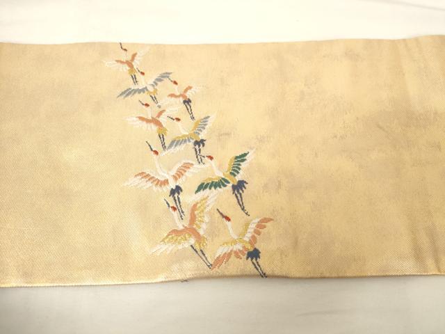 平和屋着物◎九寸名古屋帯　唐織　群れ鶴　金糸　引箔　正絹　逸品　AABM7354ex