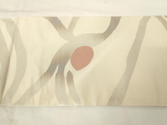平和屋着物◎九寸名古屋帯　枝花文　銀糸　正絹　逸品　AABM7357ex
