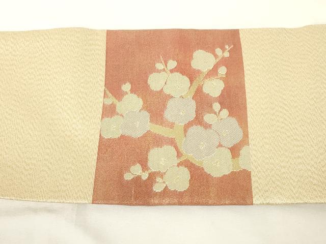 平和屋着物◎綴れ　九寸名古屋帯　枝梅　金糸　正絹　逸品　AABM7358ex