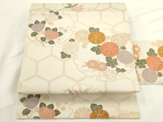 平和屋着物◎九寸名古屋帯　唐織　雪輪花文　金糸　正絹　逸品　AABM7366ex