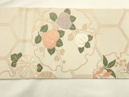 平和屋着物◎九寸名古屋帯　唐織　雪輪花文　金糸　正絹　逸品　AABM7366ex