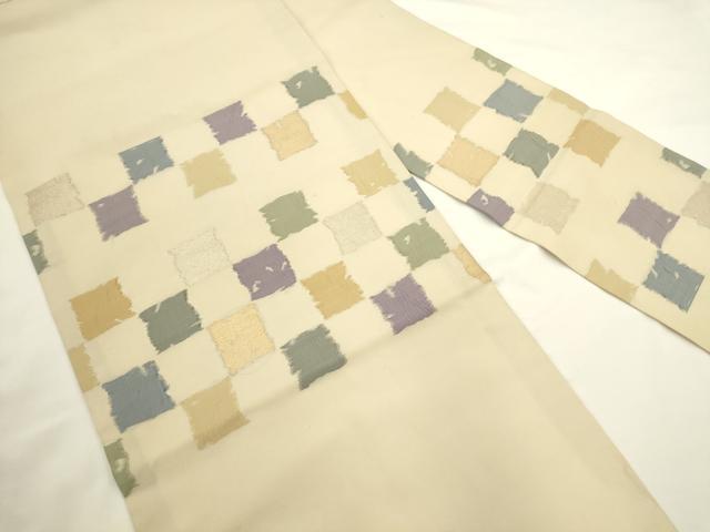 平和屋着物◎九寸名古屋帯　格子　金糸　正絹　逸品　AABM7371ex