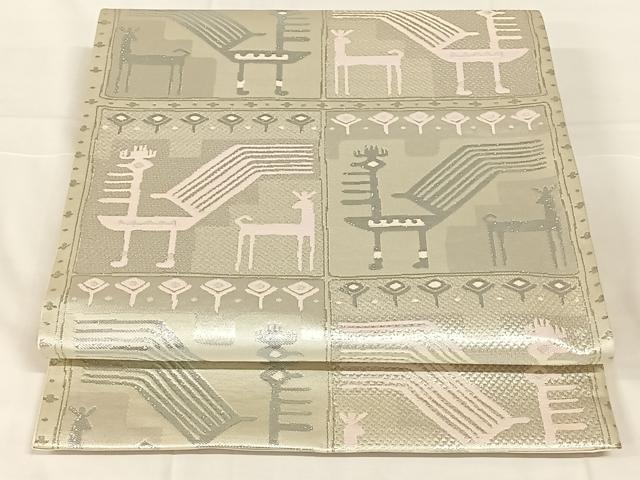 平和屋着物◎六通柄袋帯　有栖川文様　銀糸　正絹　逸品　AABM7443dk