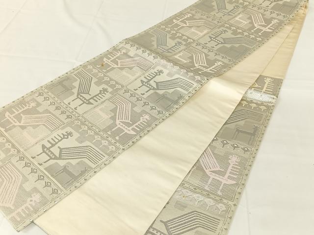 平和屋着物◎六通柄袋帯　有栖川文様　銀糸　正絹　逸品　AABM7443dk