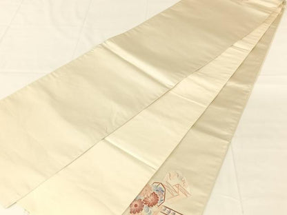 平和屋着物◎西陣　太鼓柄袋帯　刺繍　貝桶吉祥花文　銀糸　正絹　逸品　AABM7444dk