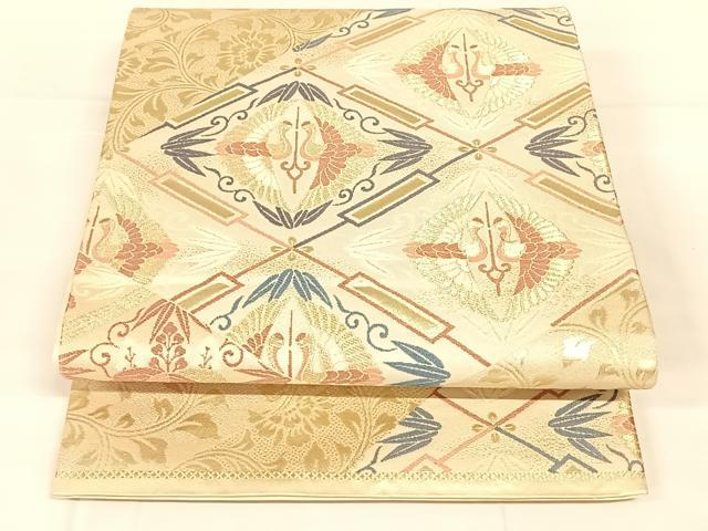 平和屋着物◎六通柄袋帯　切嵌吉祥花文　金銀糸　正絹　逸品　AABM7445dk