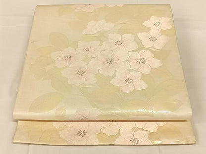 平和屋着物◎六通柄袋帯　唐織　草花文　銀糸　正絹　逸品　AABM7446dk